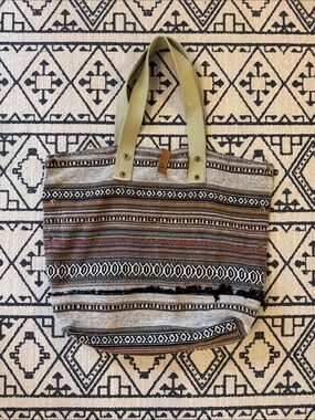 Zara Multicolored Striped Woven Tote with Beige Canvas Handles
